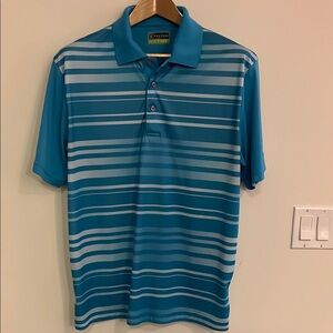 PGA Tour Pro Collection Blue and White Striped Polo Shirt
